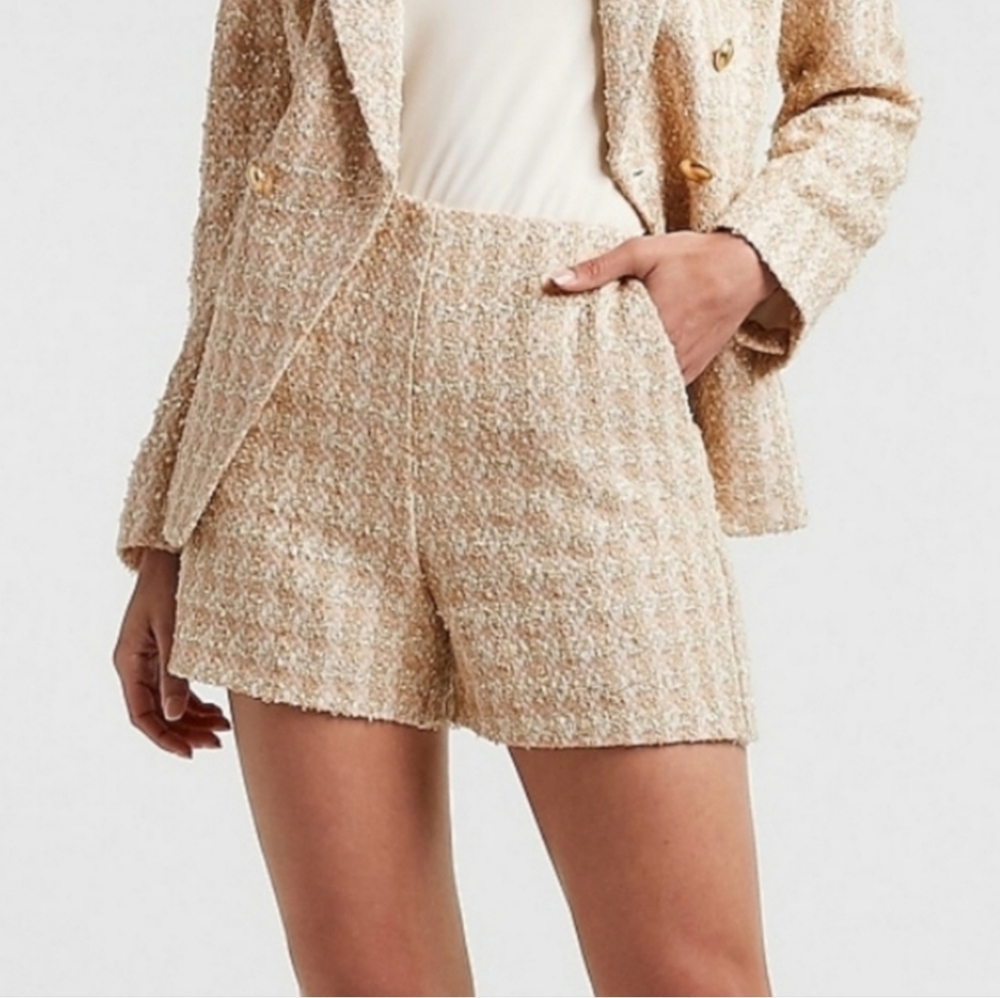 NEW Express Gold Metallic Tweed High Rise Shorts Pockets - Size 10